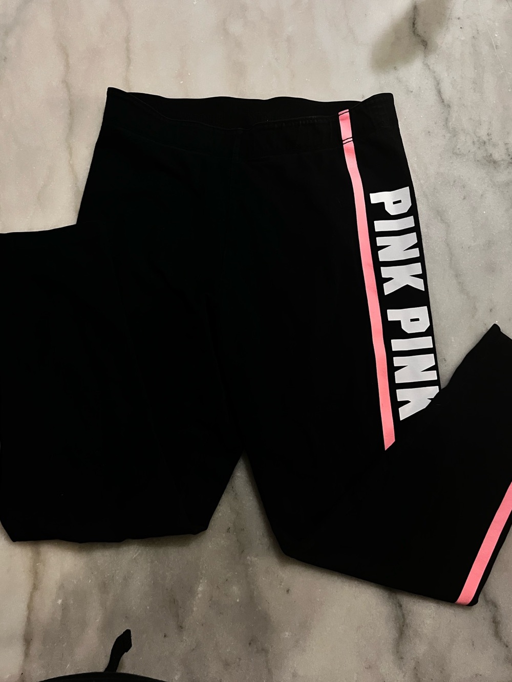 PINK Victoria's Secret Black Leggings with Pink Side Stripe